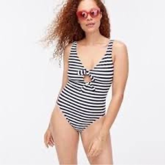 J. Crew Other - J.Crew Womens Bow-Front One Piece Swimsuit Classic Navy White Stripe Size‎ 6